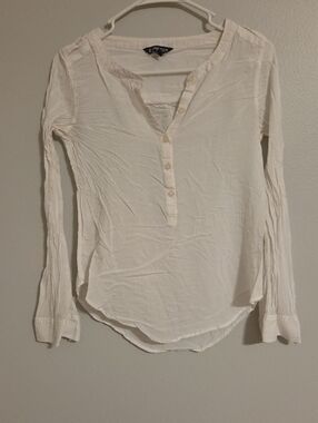 Express Cream Long Sleeve Button Henley Top